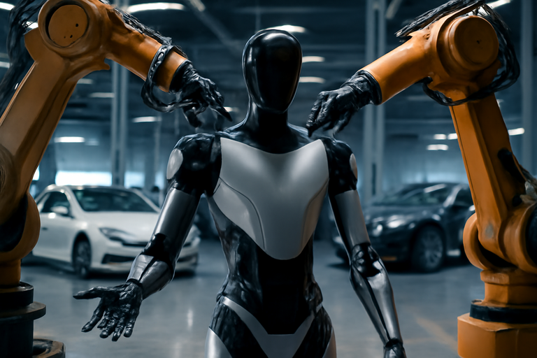  特斯拉宣布停产Model S与X转向人形机器人Optimus产能升级概念图