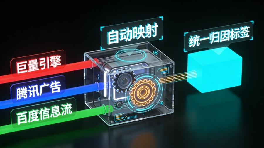 巨量引擎与腾讯广告归因参数自动化映射逻辑示意图