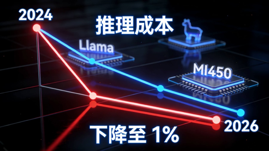 AI大模型推理成本大幅下降至百分之一趋势示意图