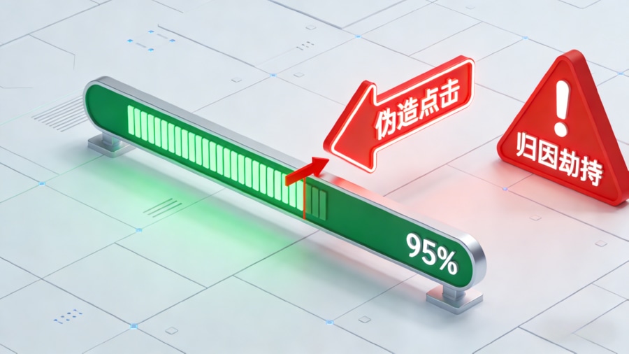 移动App推广归因劫持与点击注入作弊原理示意图