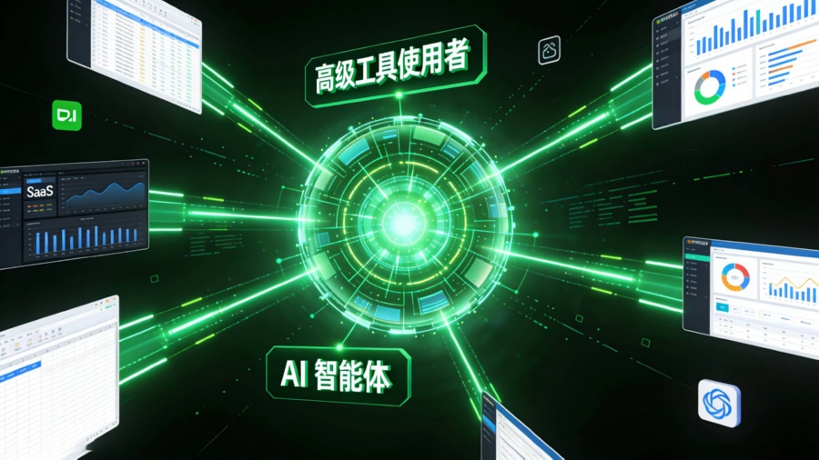 AI智能体作为软件工具使用者及App分发链路重构示意图