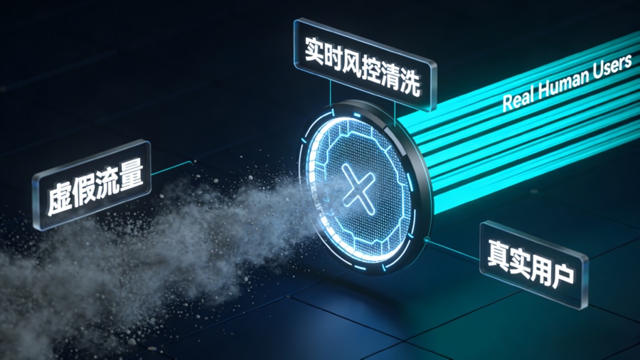 虚假安装识别实时风控系统过滤作弊流量示意图