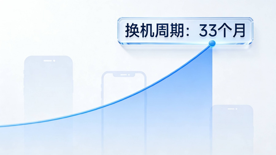 国内手机用户平均换机周期拉长至33个月趋势图