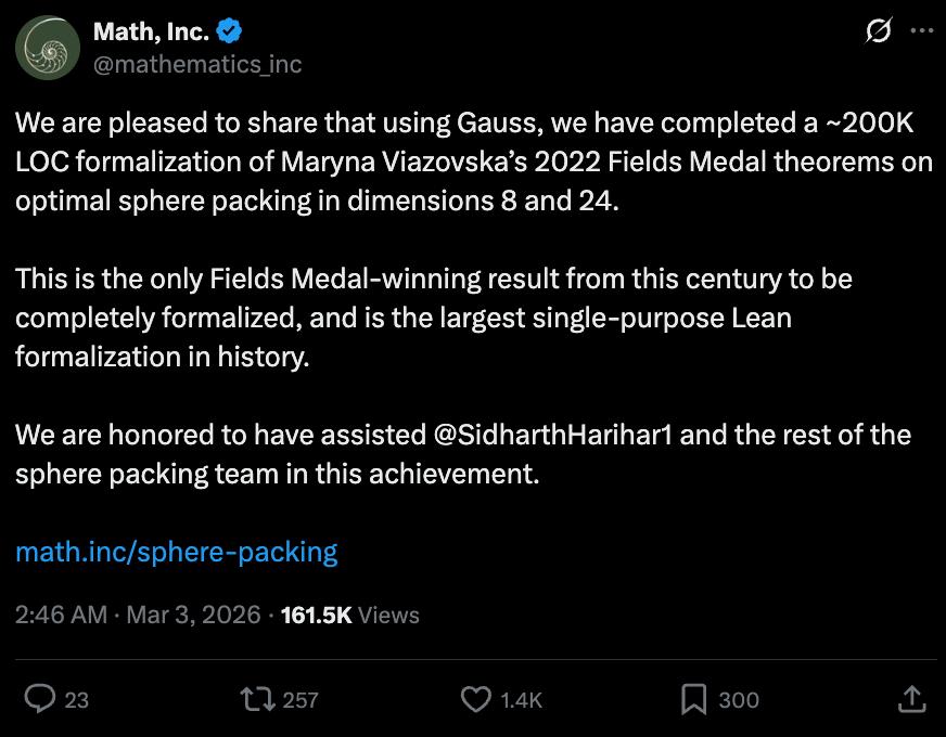 AI智能体Gauss一周独立完成20万行数学证明代码示意图