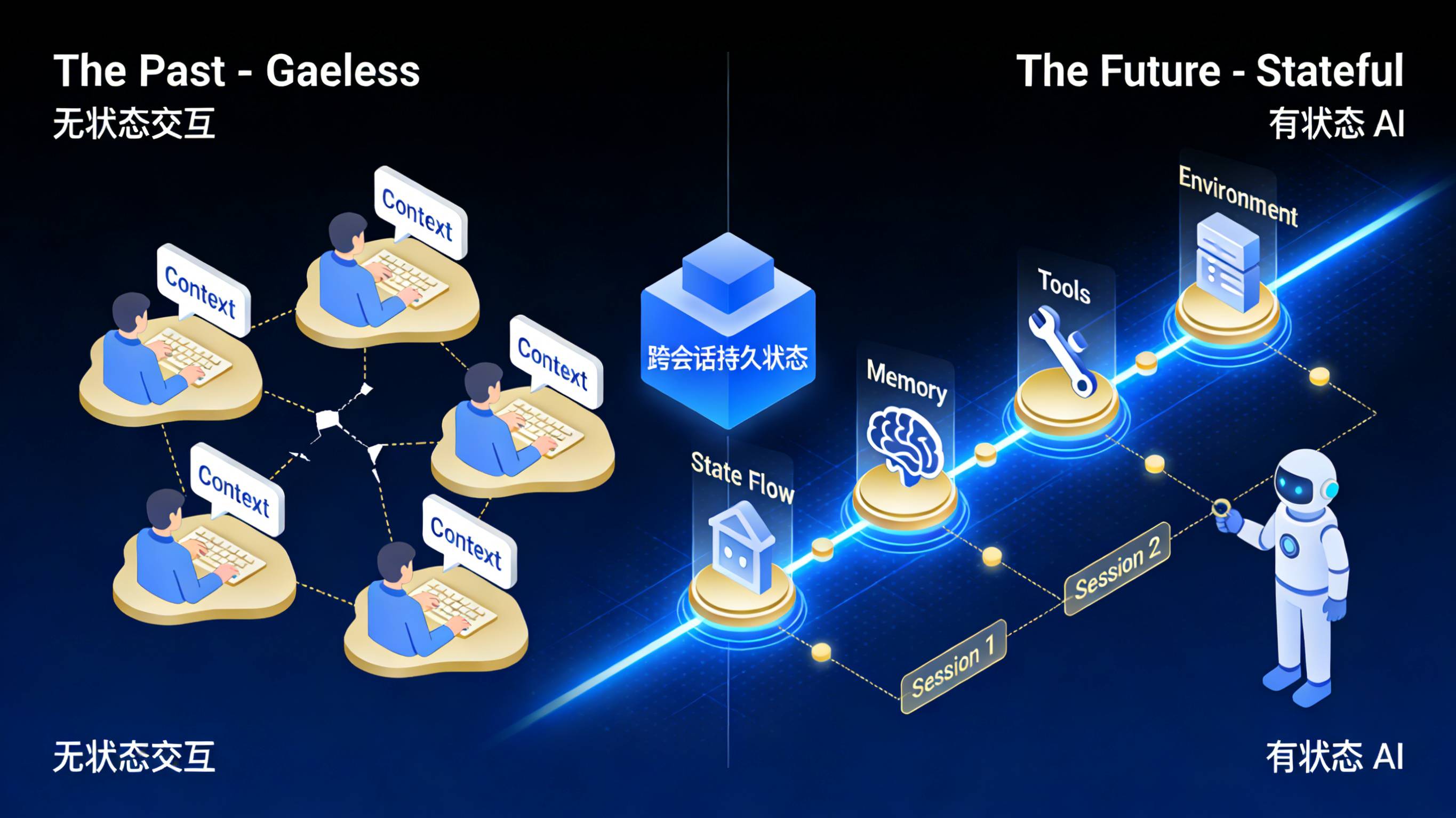 有状态AI跨会话持久状态与长上下文架构图解