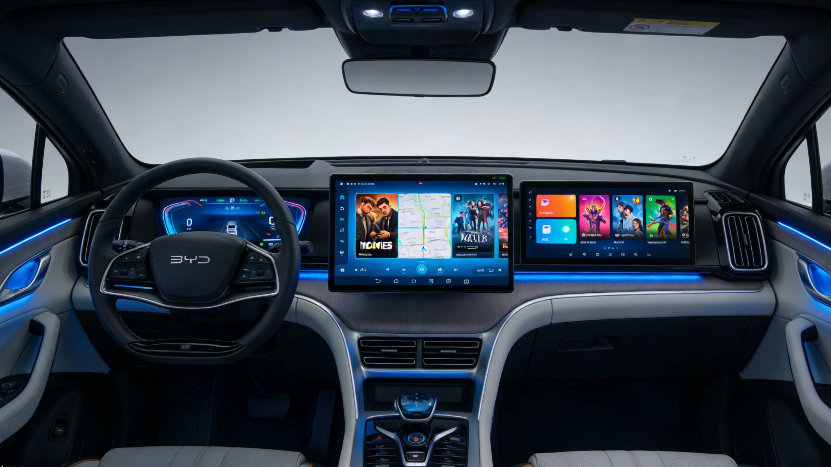 比亚迪大唐三屏联动智能座舱与车机第三空间App应用示意图