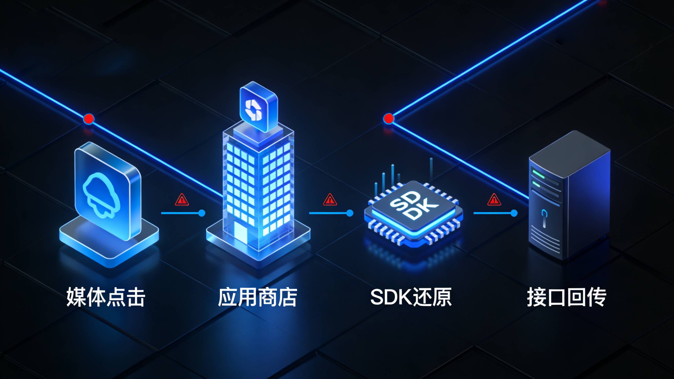 移动App广告点击安装到激活回传全链路技术流程排障图