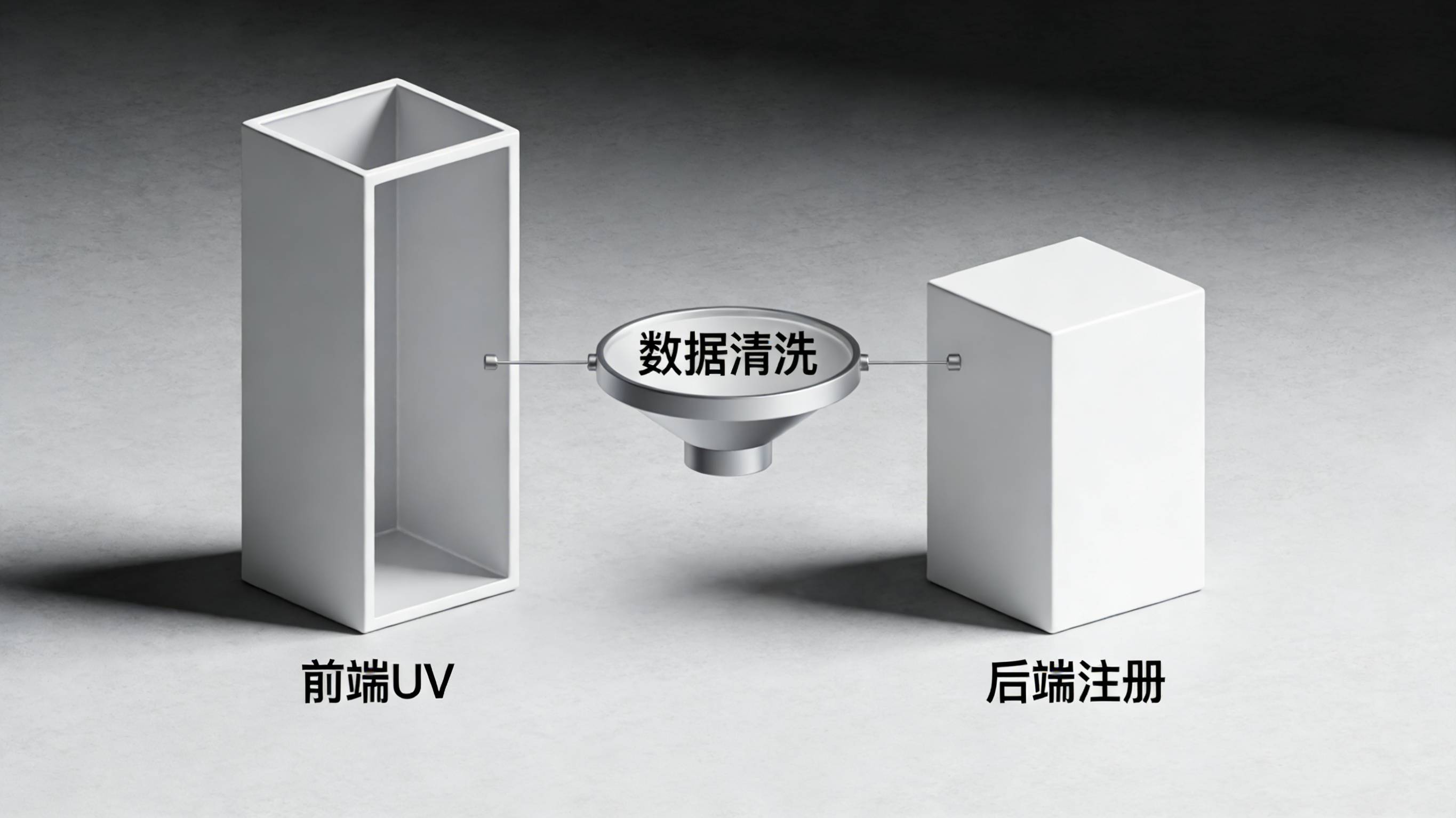 网站前端统计UV数据与后端系统真实注册数差异对账图