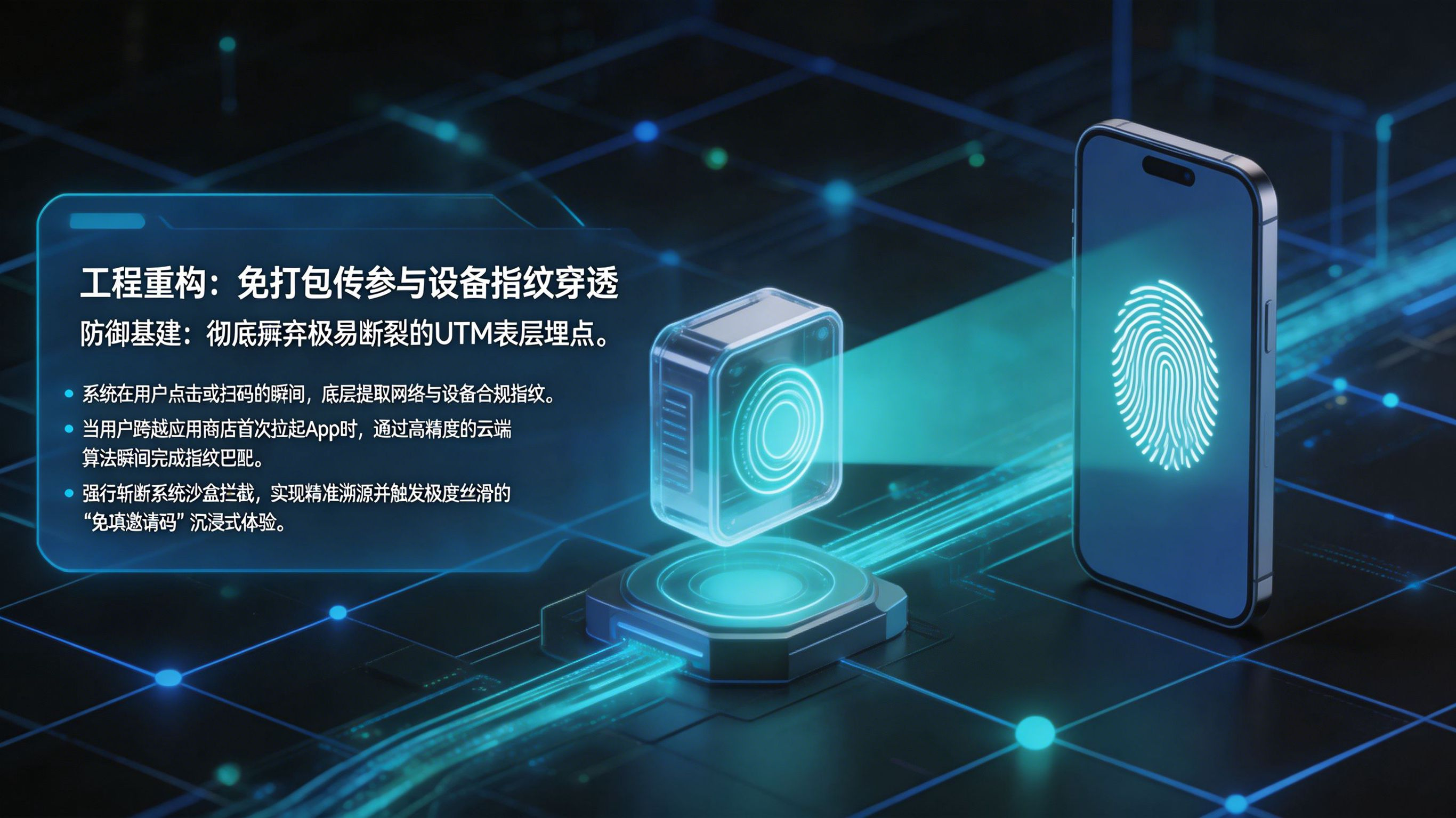 利用底层设备指纹匹配算法斩断参数断层实现免填邀请码与全链路归因重构图