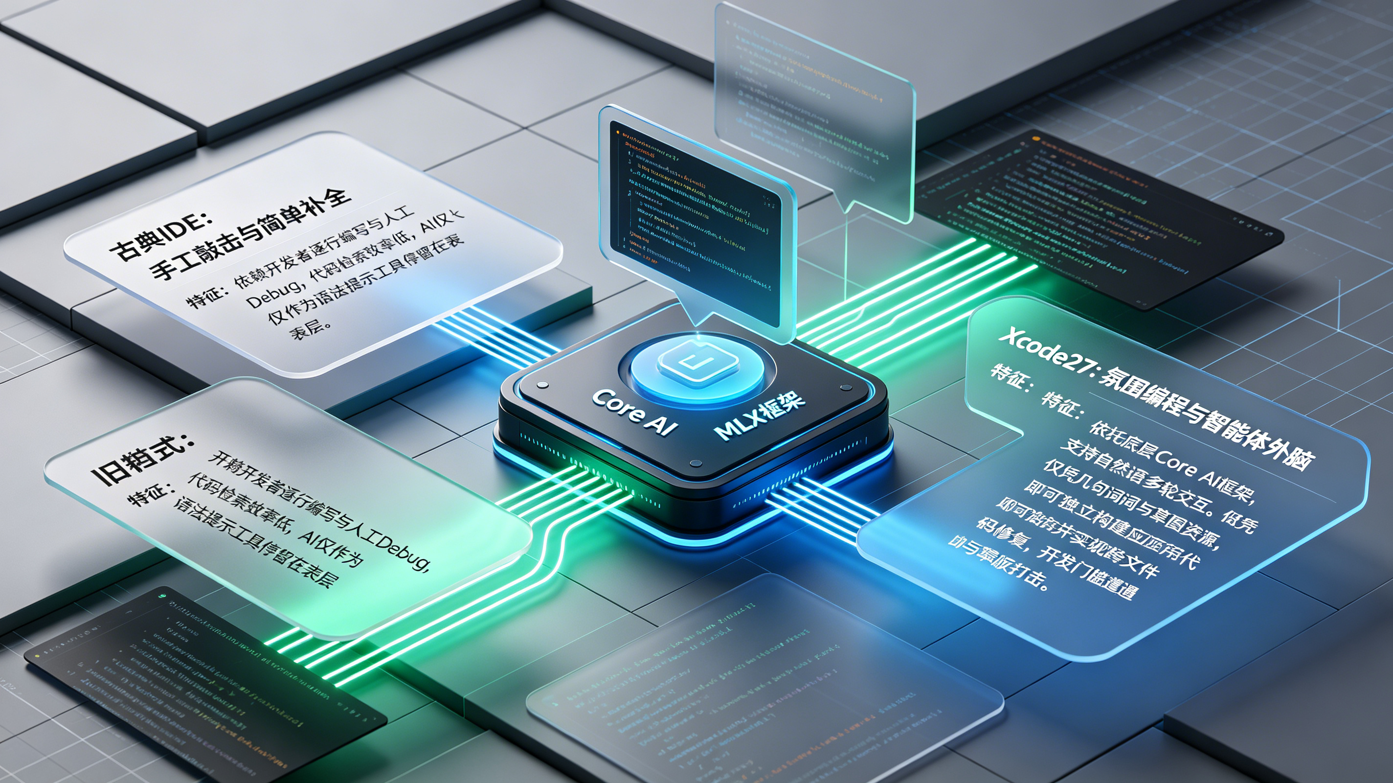 Xcode27 从代码补全到氛围编程的底层演进架构图