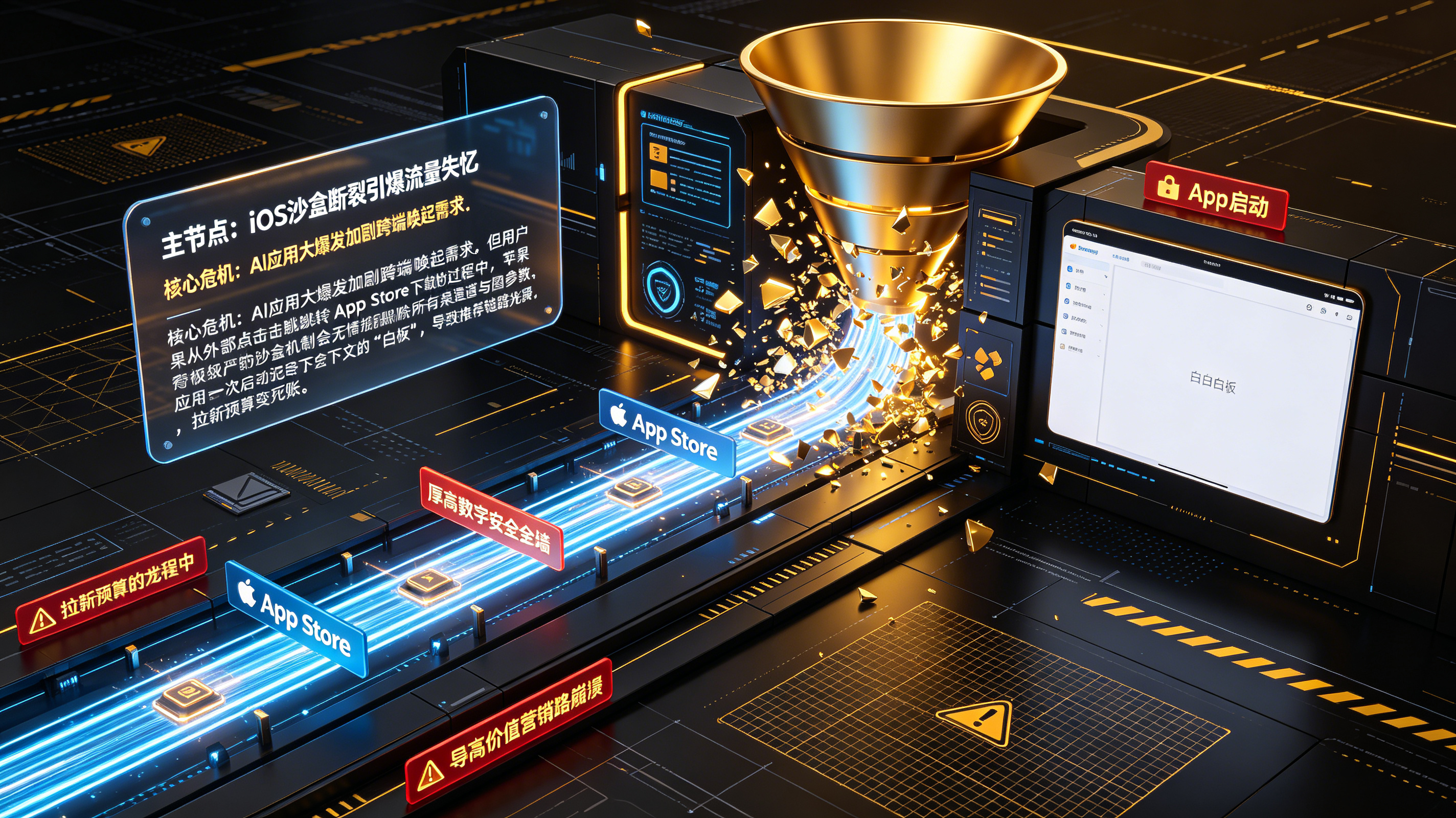 iOS 沙盒机制阻断智能体跳转导致的数据失忆漏斗图
