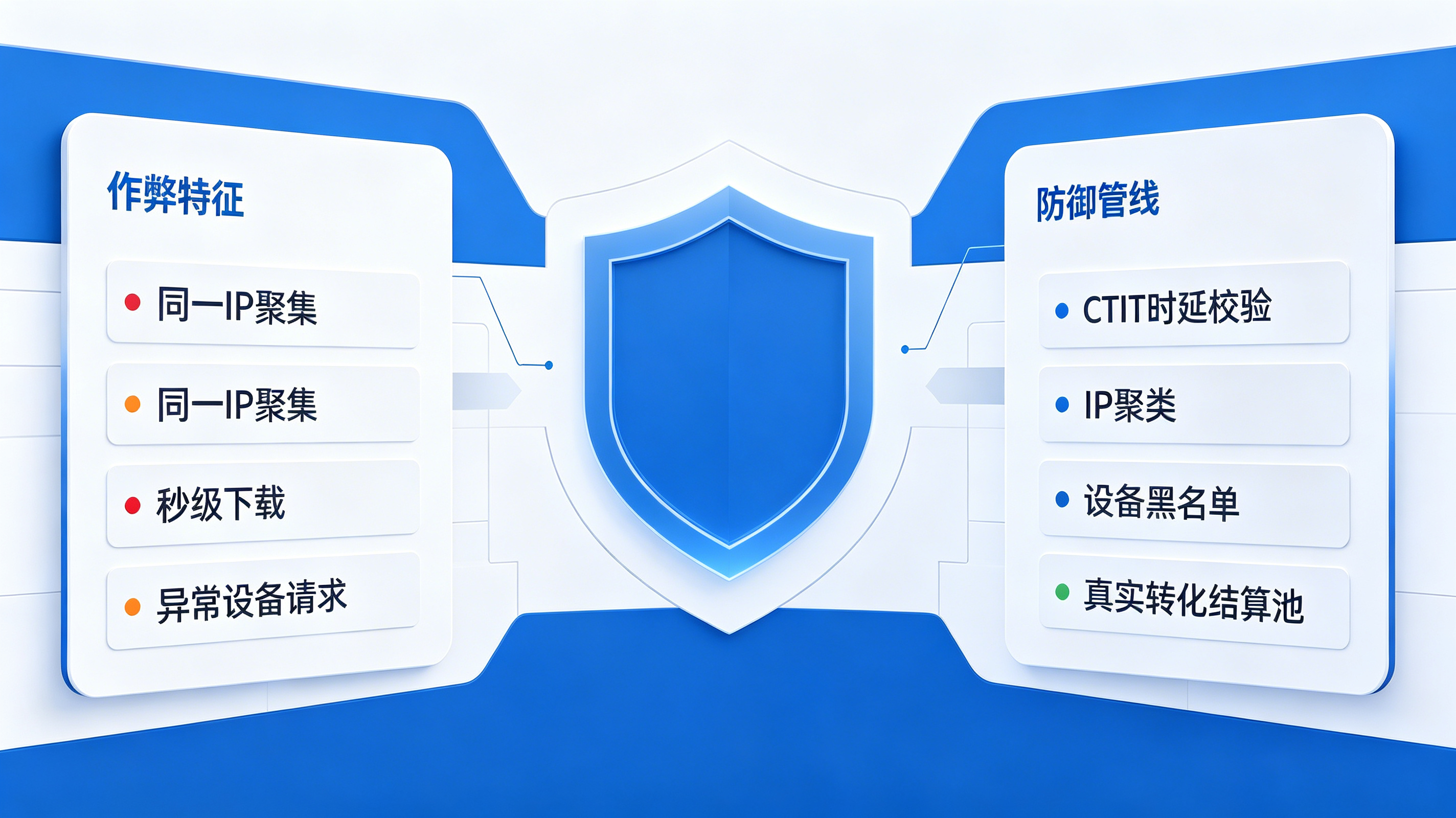 引入CTIT点击到安装时延模型与IP聚类分析的反作弊过滤管线拦截架构图