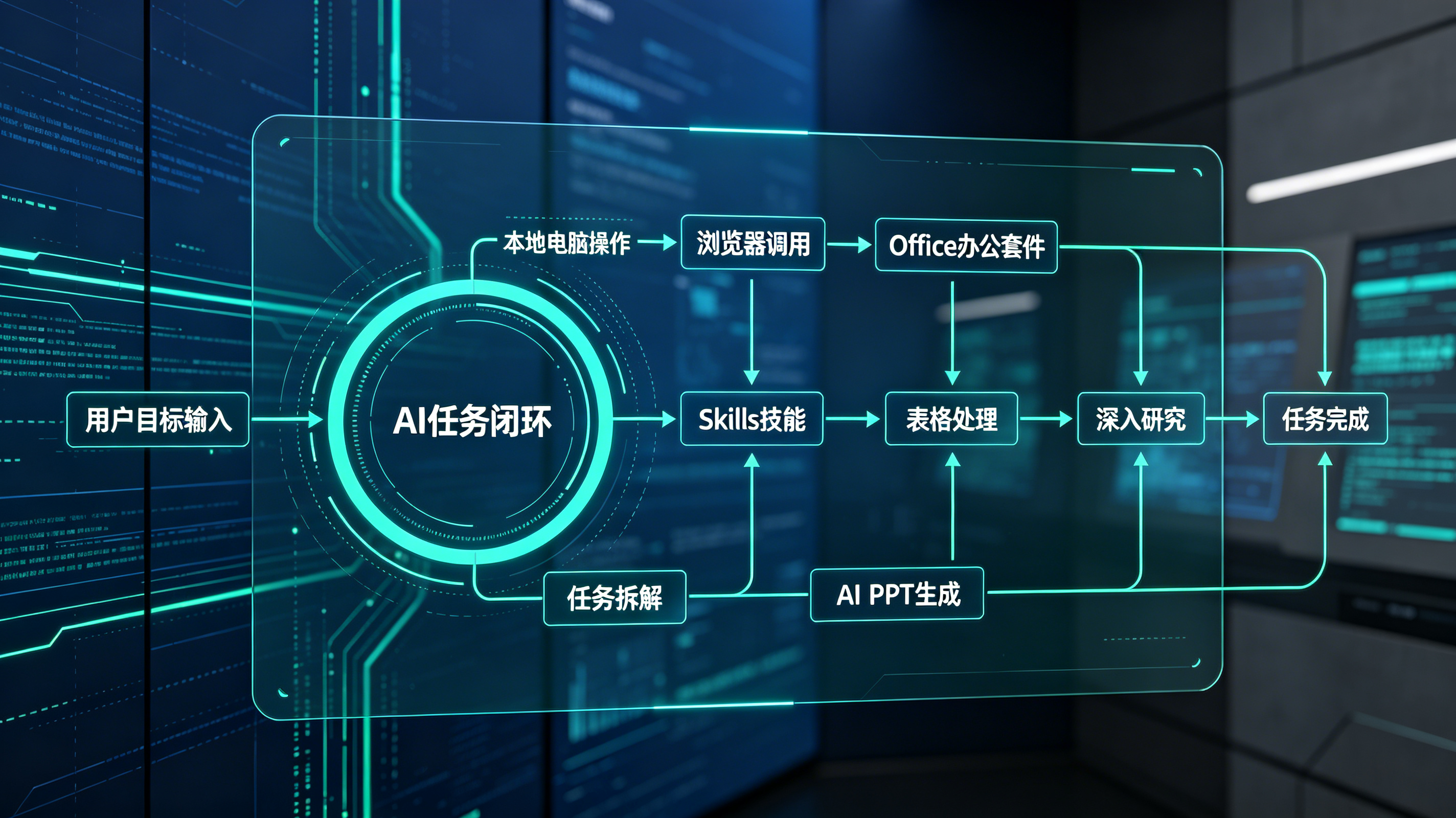 豆包专业版从聊天工具升级为数字同事的AI任务闭环架构图