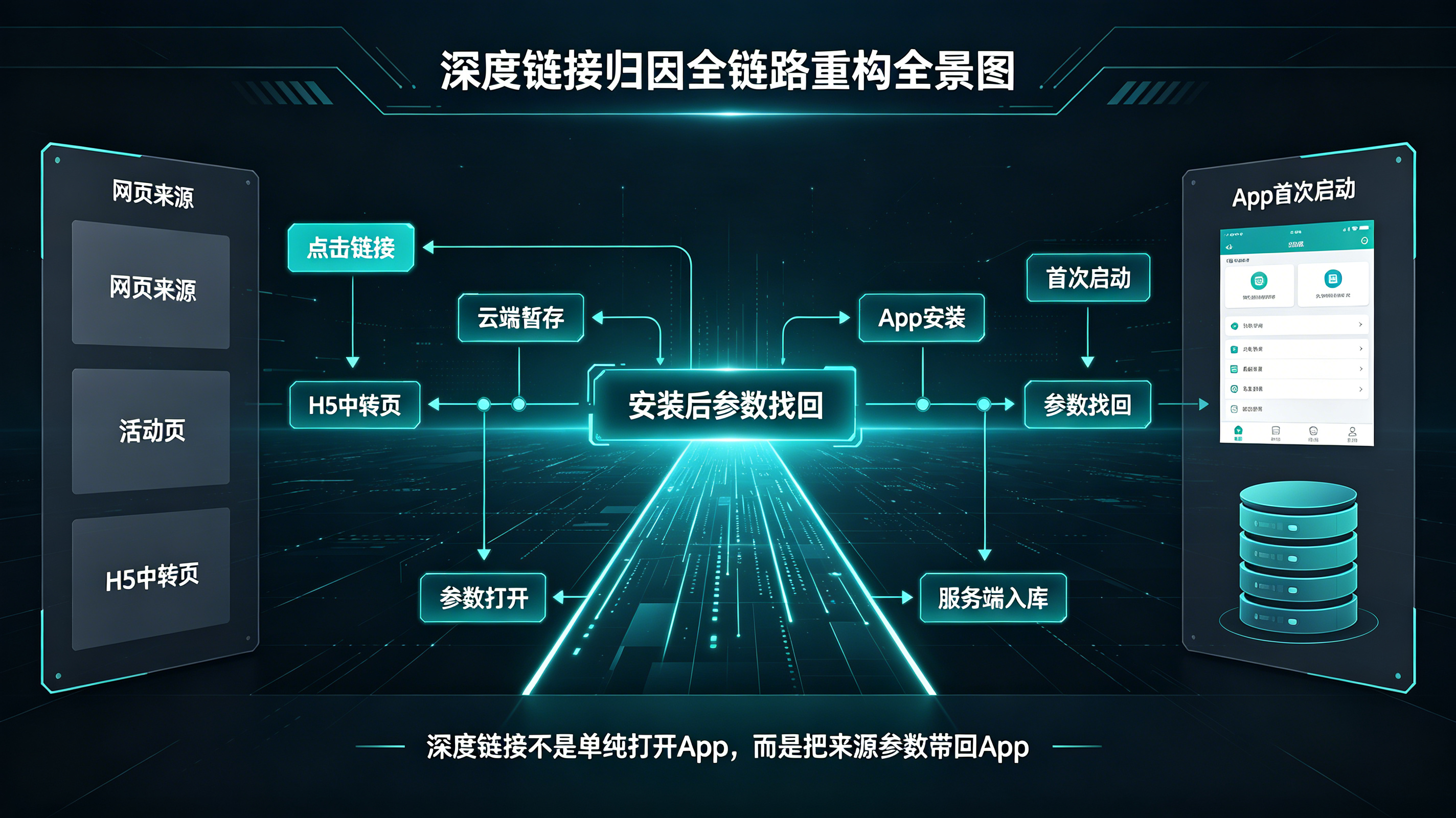 深度链接归因安装后参数找回的全链路架构图