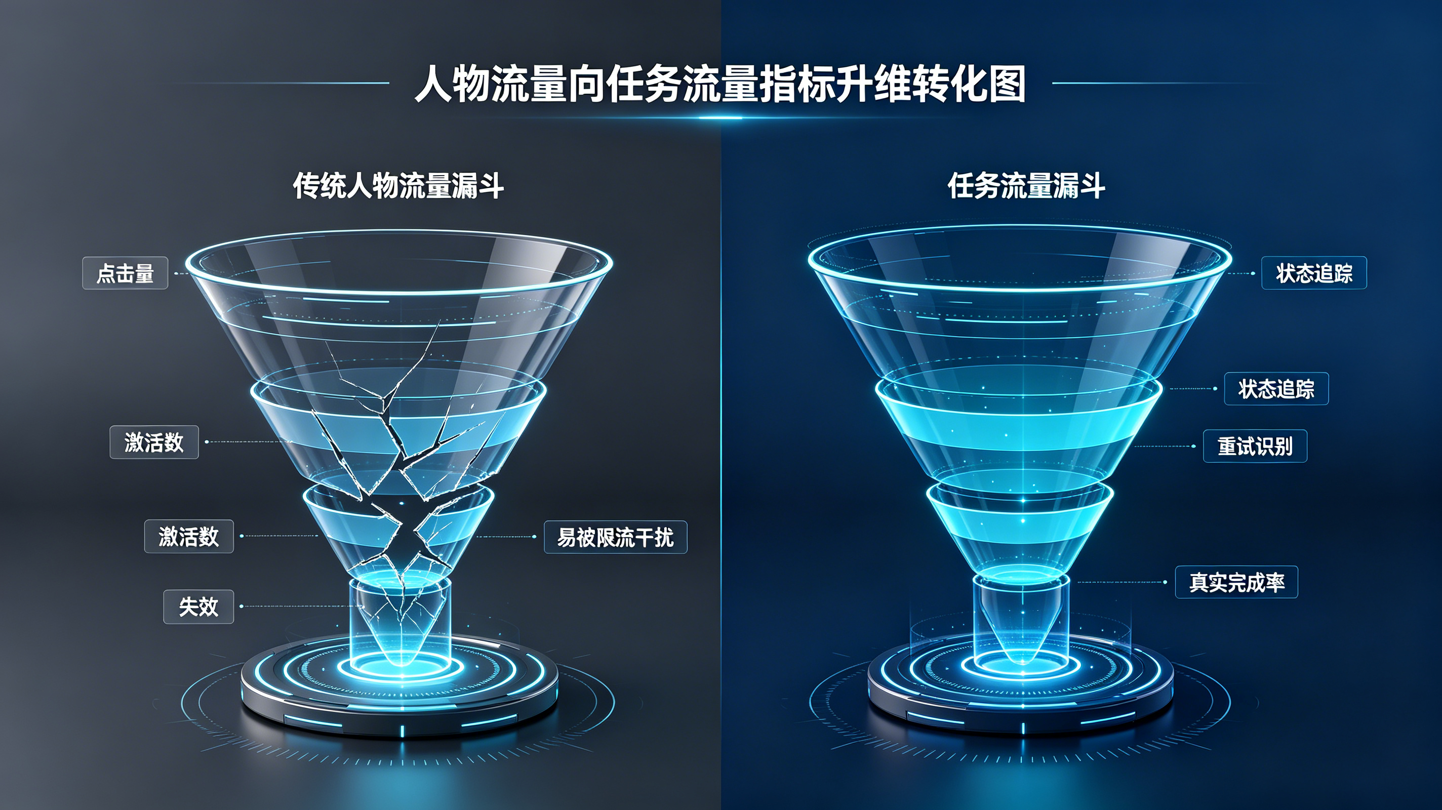 从粗放的人物流量向具有抗干扰能力的任务流量指标升维对比漏斗图