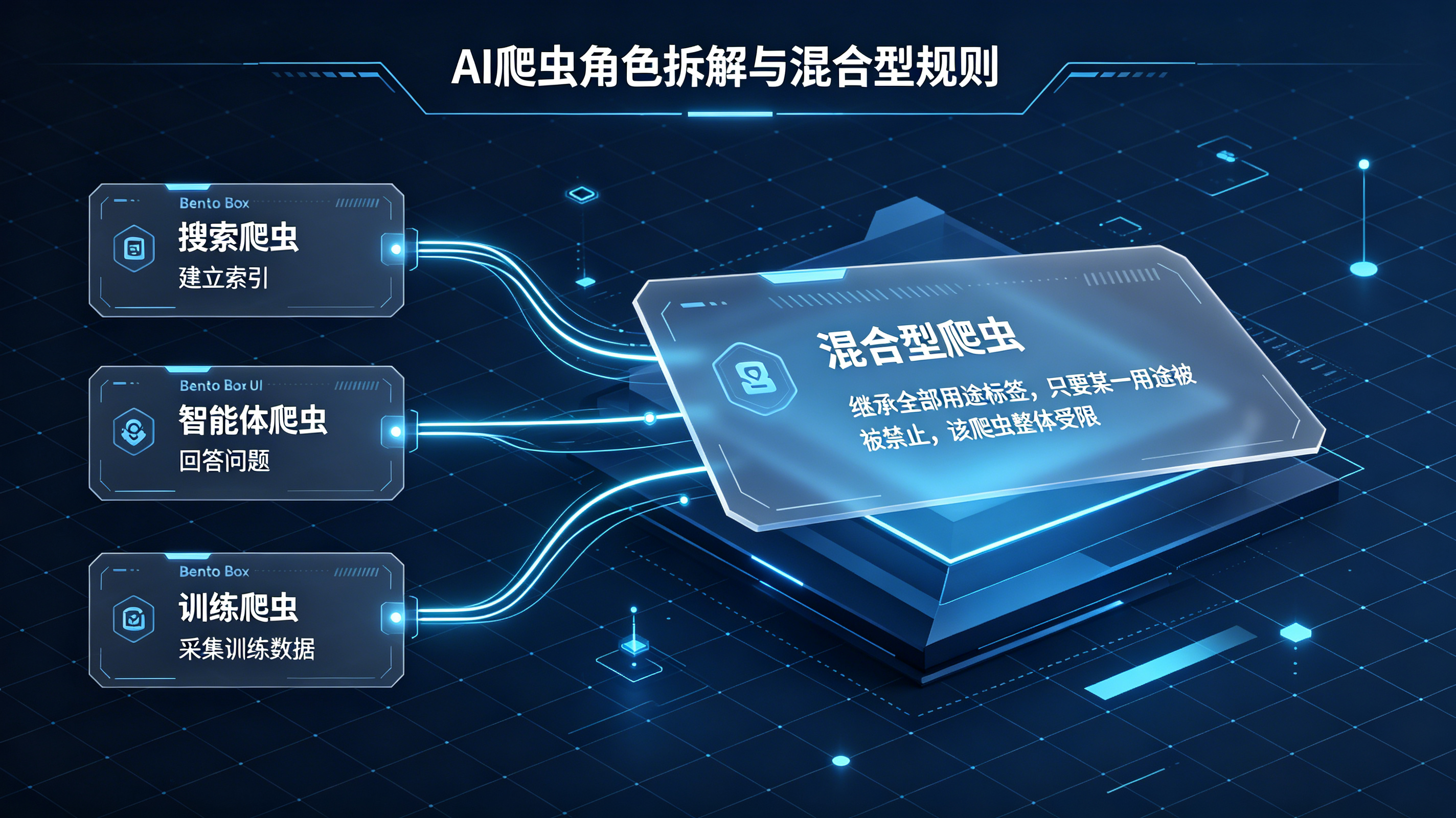 AI 爬虫角色拆解与混合型爬虫继承规则结构图