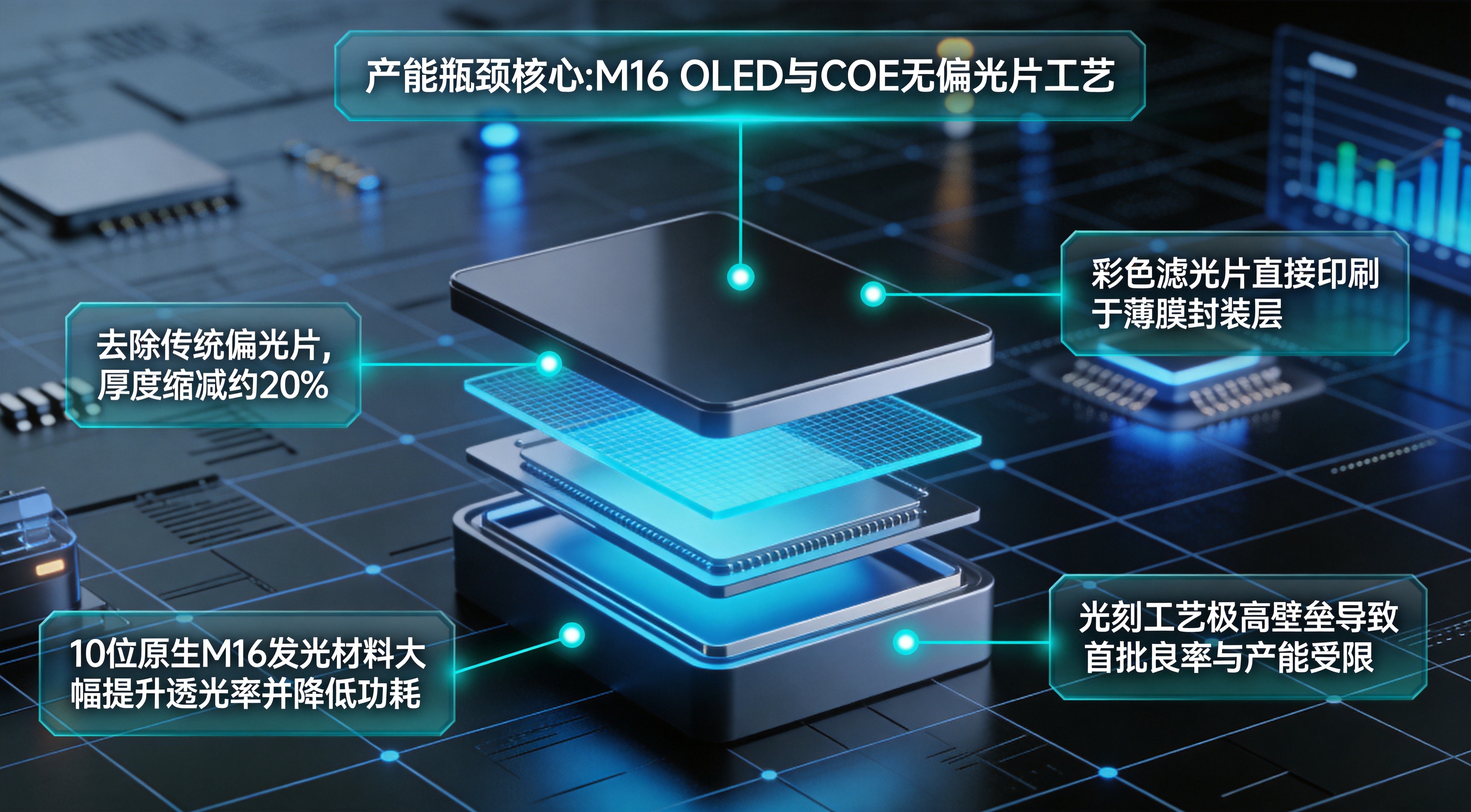 苹果首款折叠屏产能受限核心原因M16OLED与COE无偏光片工艺架构剖析图