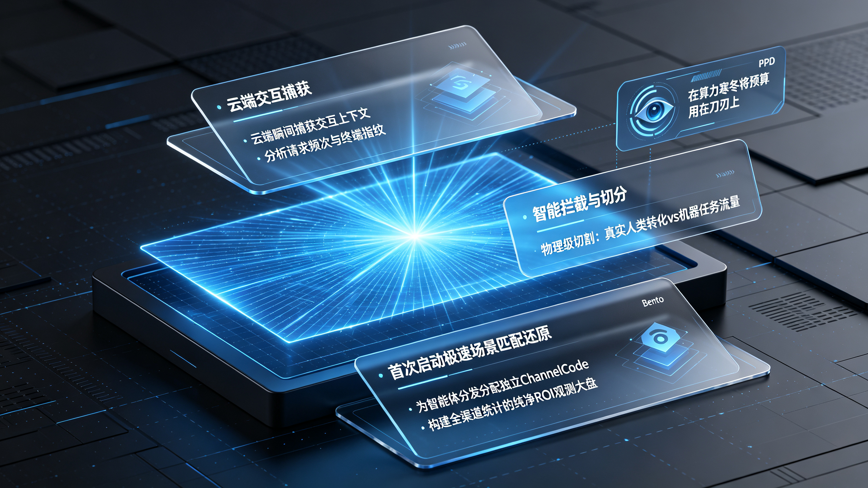 通过智能传参与ChannelCode技术在云端物理级切割人类转化与机器任务流量的全渠道统计观测架构图