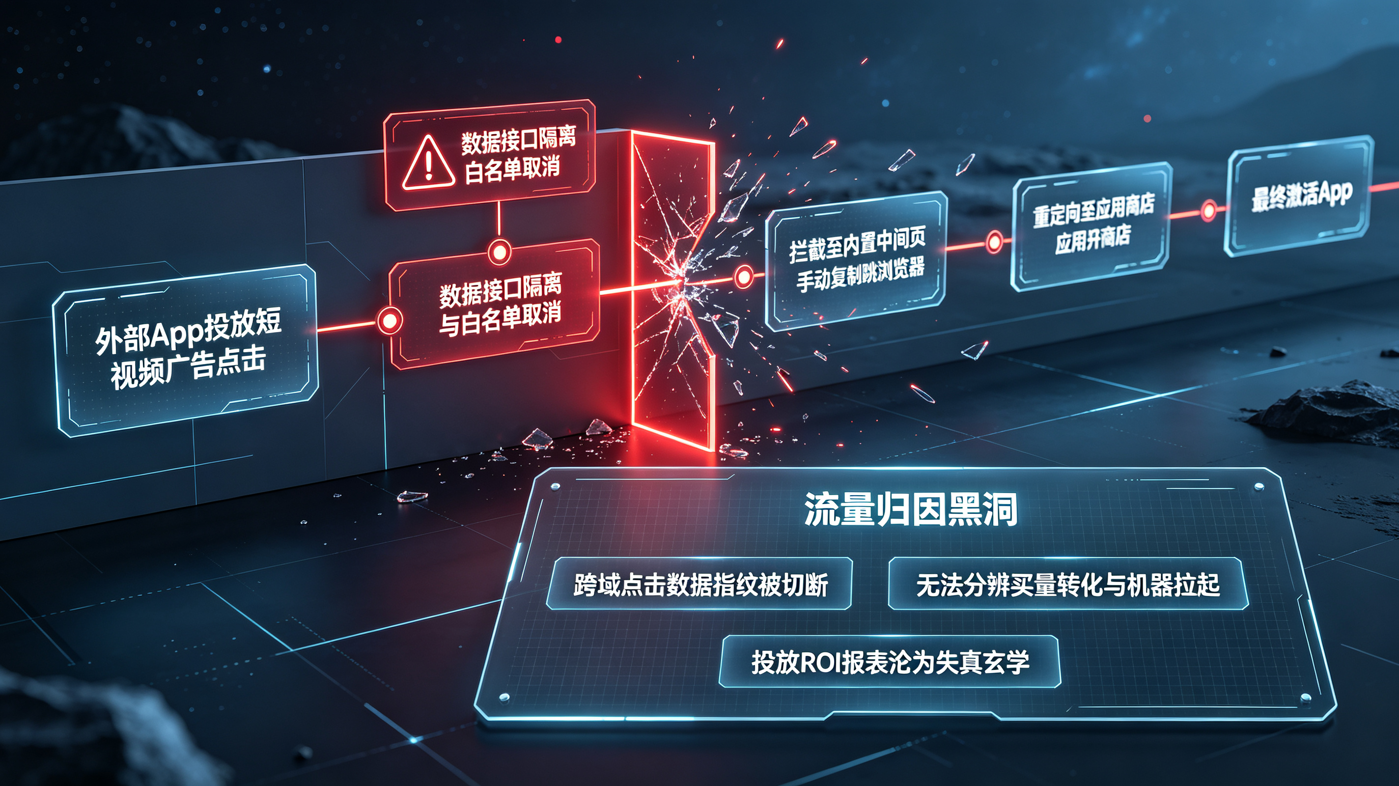 资本联盟瓦解导致平台间数据接口隔离引发跨端跳转拦截与流量归因黑洞路径图