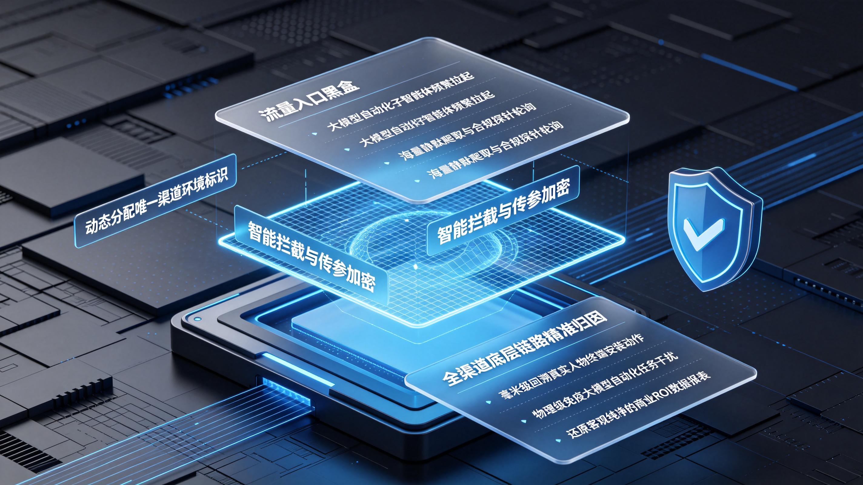 面对大模型高频调用通过云端智能传参剥离自动化机器请求从而精准追踪真实人物流量的全渠道归因架构图