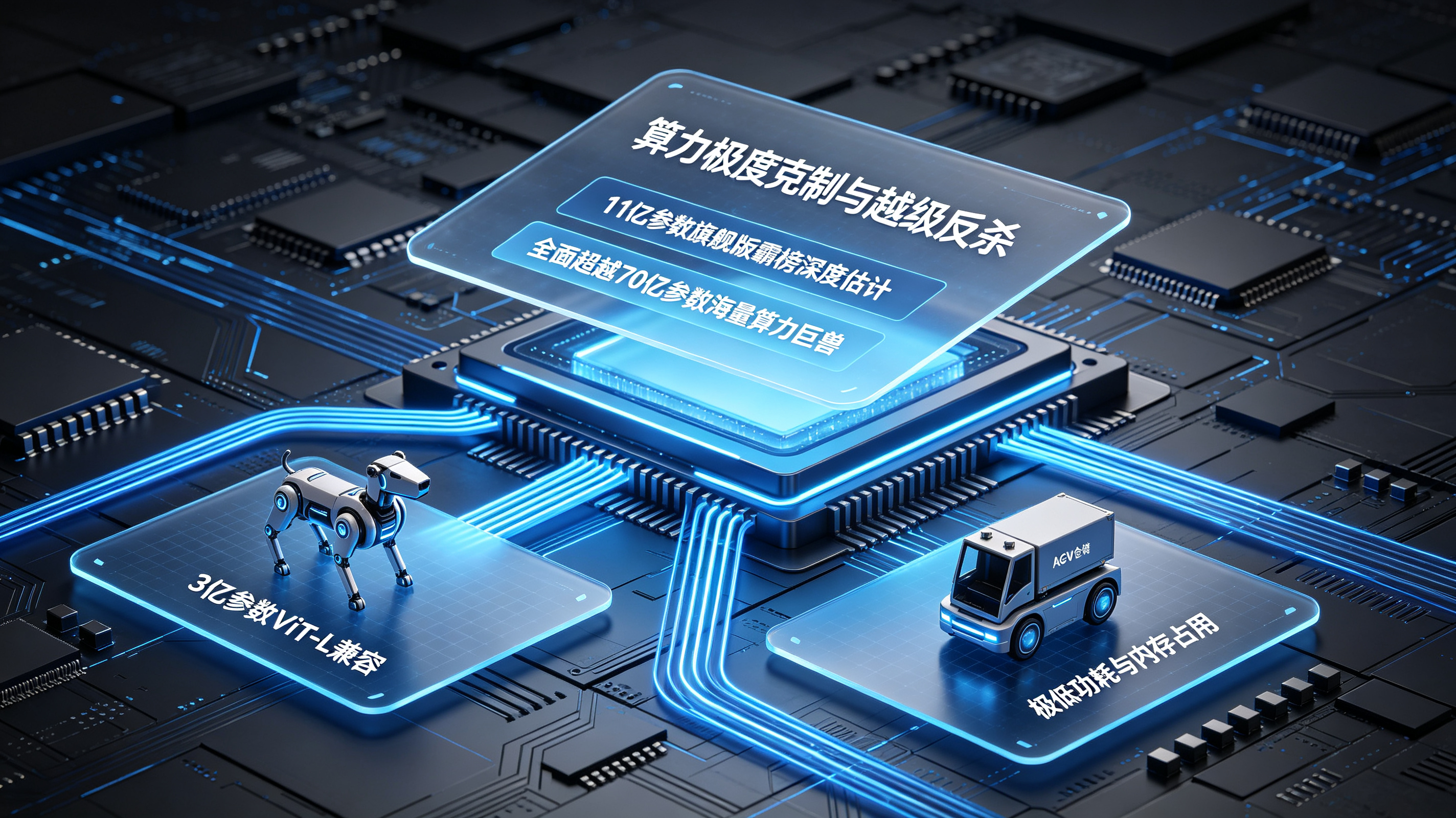 LingBot-Vision以11亿参数超越70亿参数模型并推出3亿轻量版兼容端侧硬件的性能对比部署图