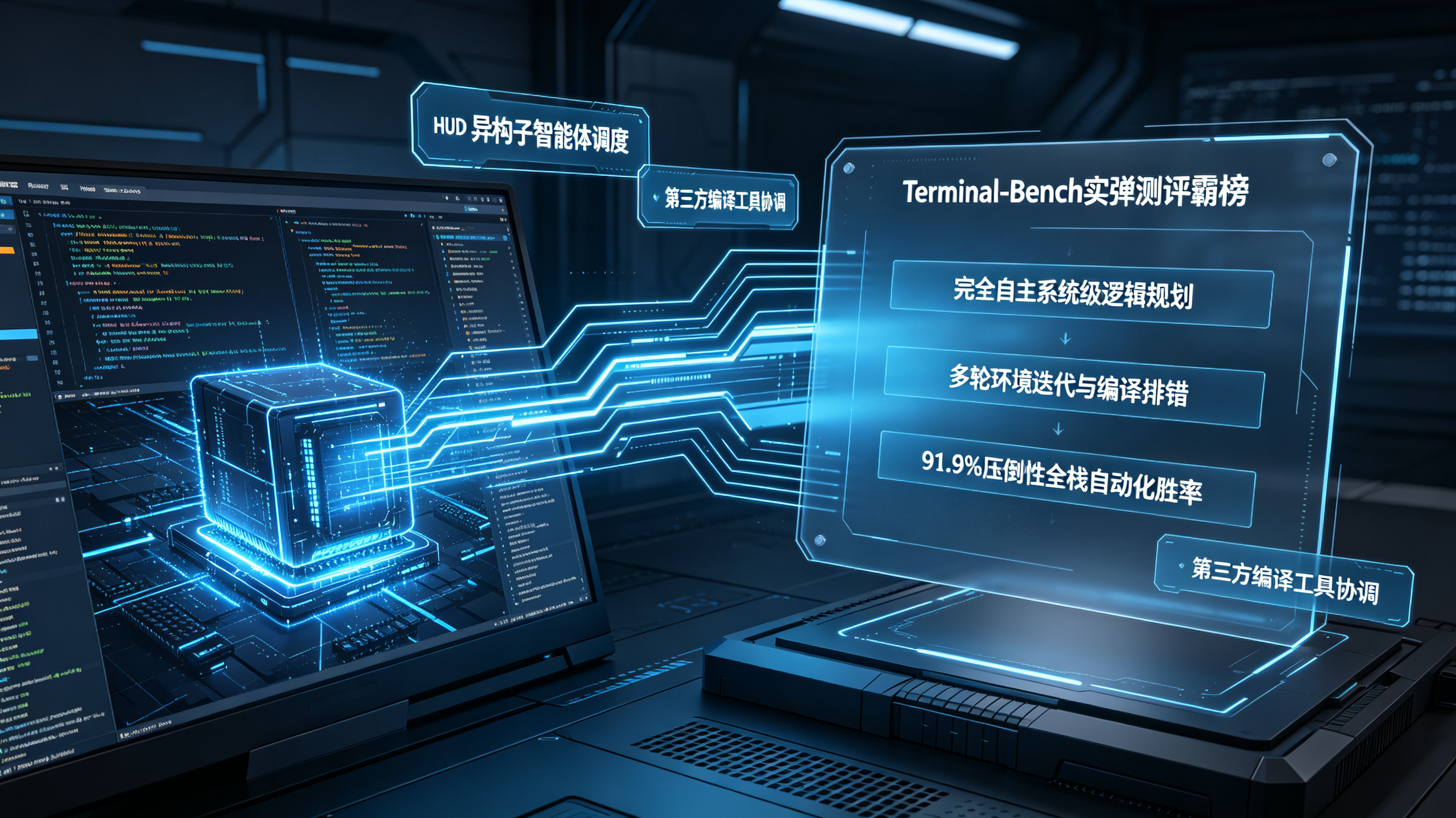 GPT-5.6在Terminal-Bench标准测试集中展现出的全栈架构师自主编译排错与热部署自动化能力示意图