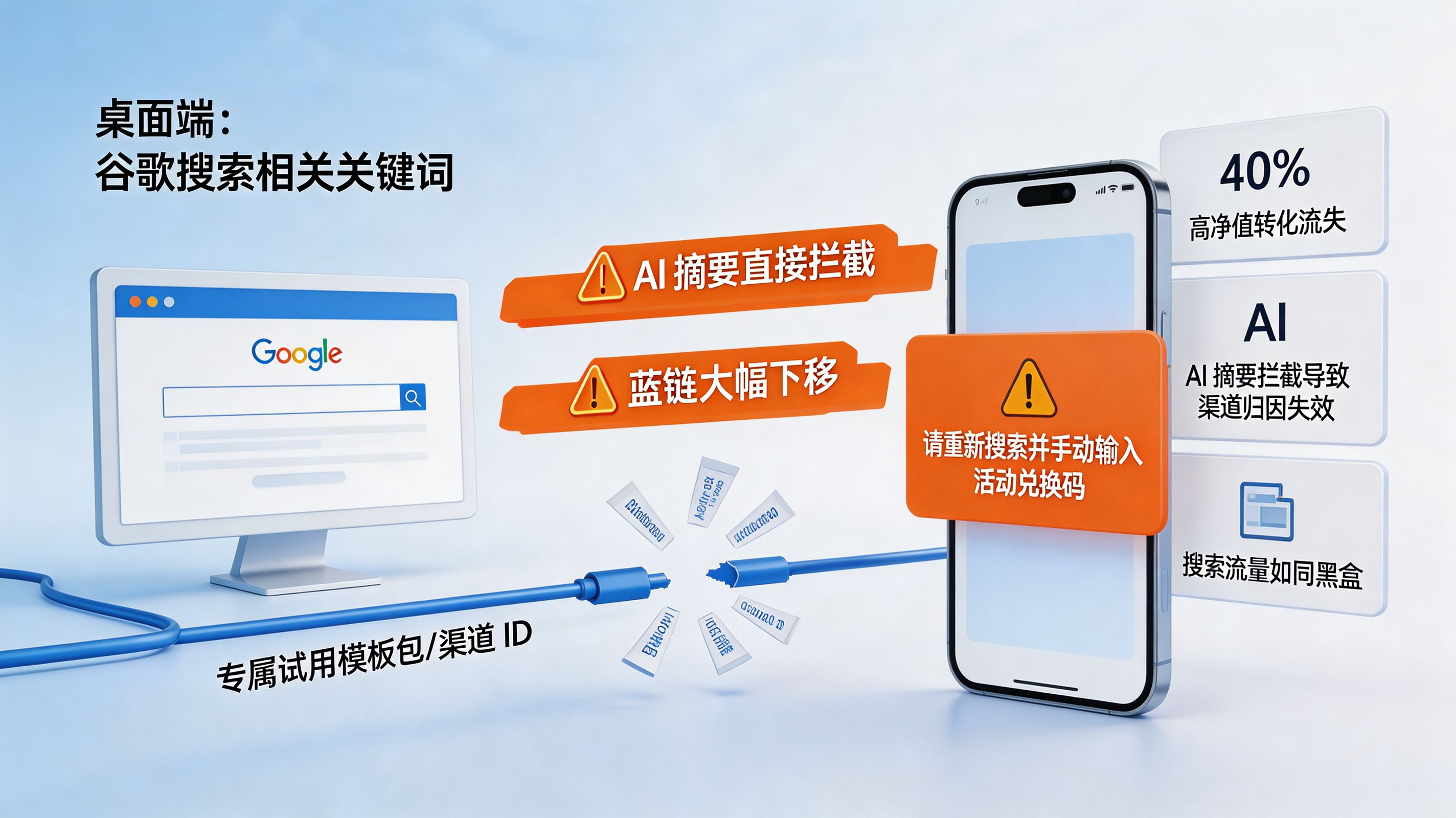 蓝链流量蒸发黑洞｜AI 摘要拦截导致的渠道归因失效